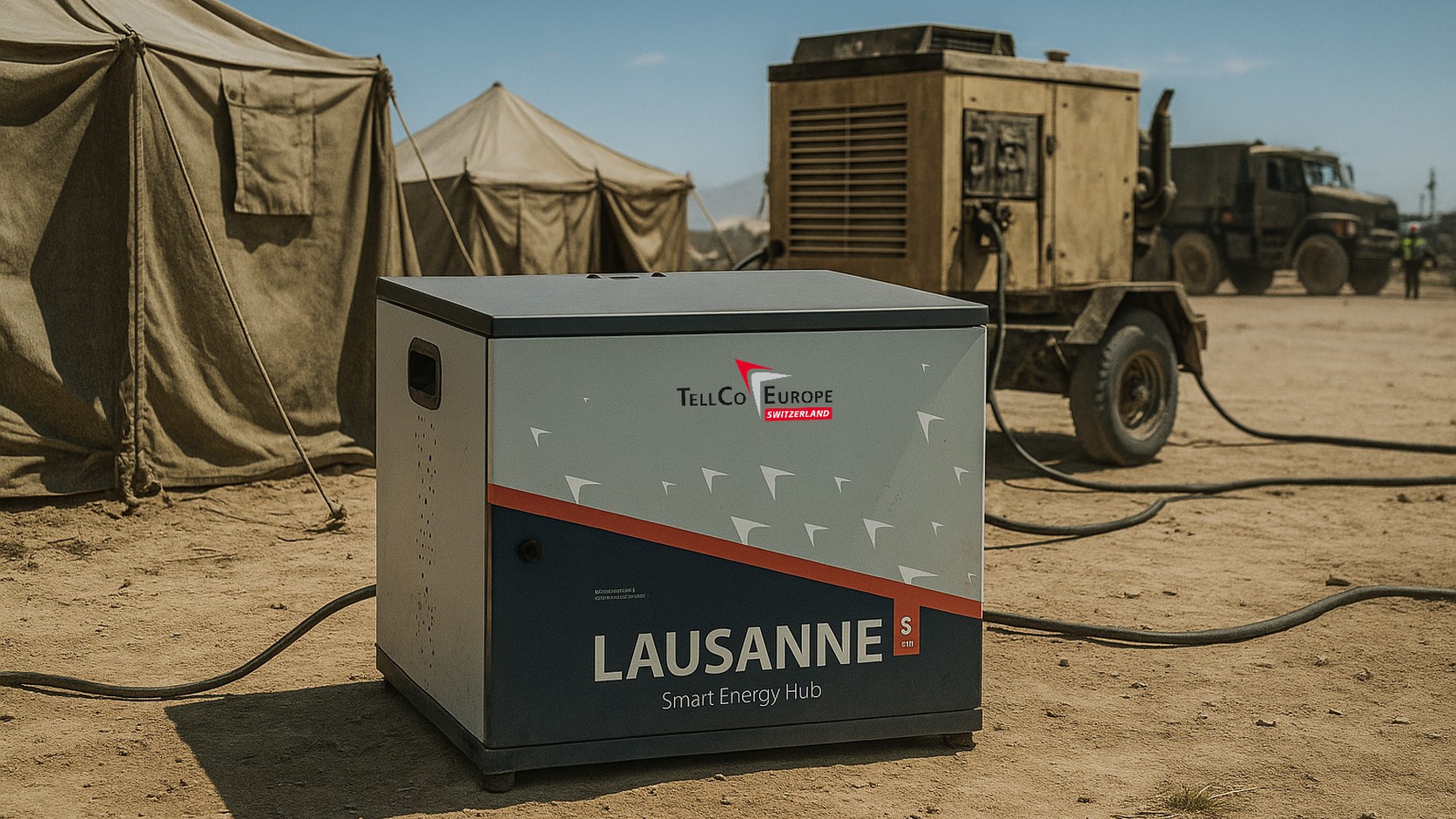 TellCo Lausanne energy hub deployed at a temporary field operations site