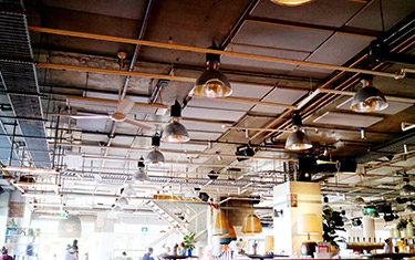 Indoor LED lights in a coffee shop