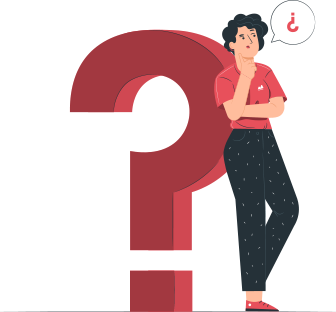 woman thinking next to a large question mark